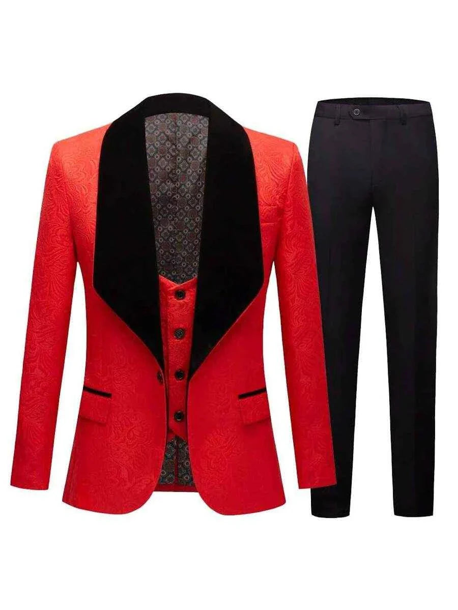 Dreiteiliger Herrenanzug mit floral gemustertem Blazer, Weste und Hose-0