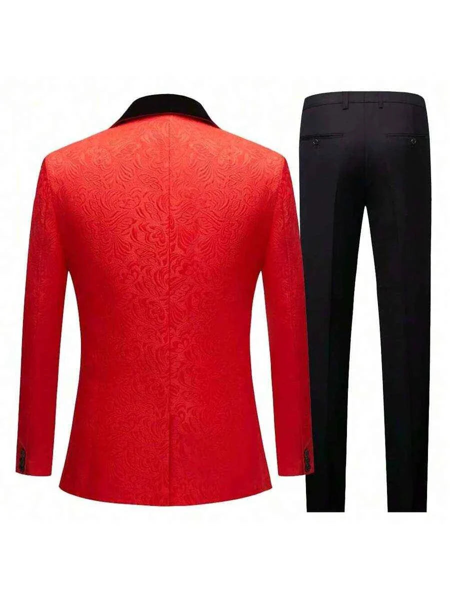 Dreiteiliger Herrenanzug mit floral gemustertem Blazer, Weste und Hose-2