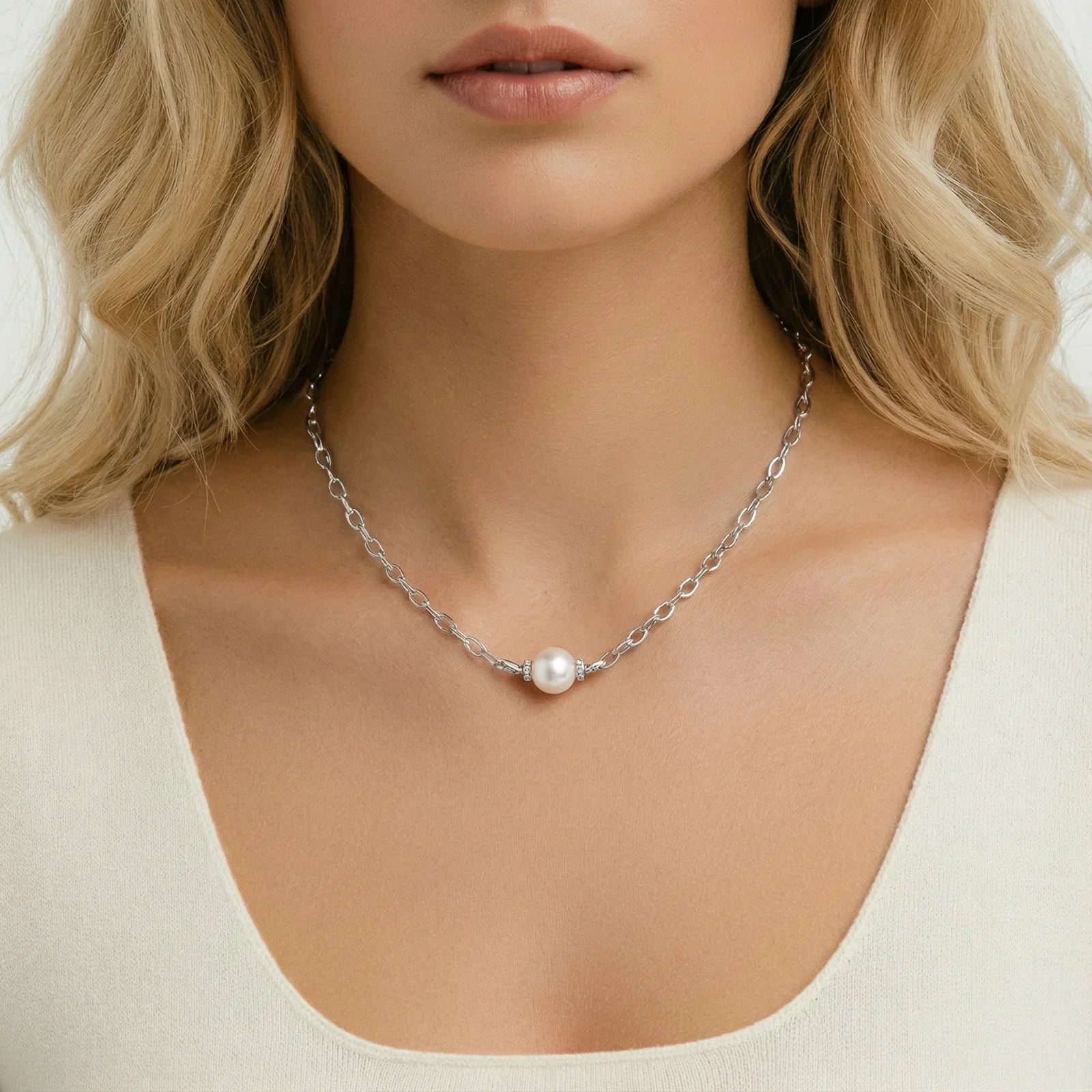 Luna Pearl Chain Necklace-3
