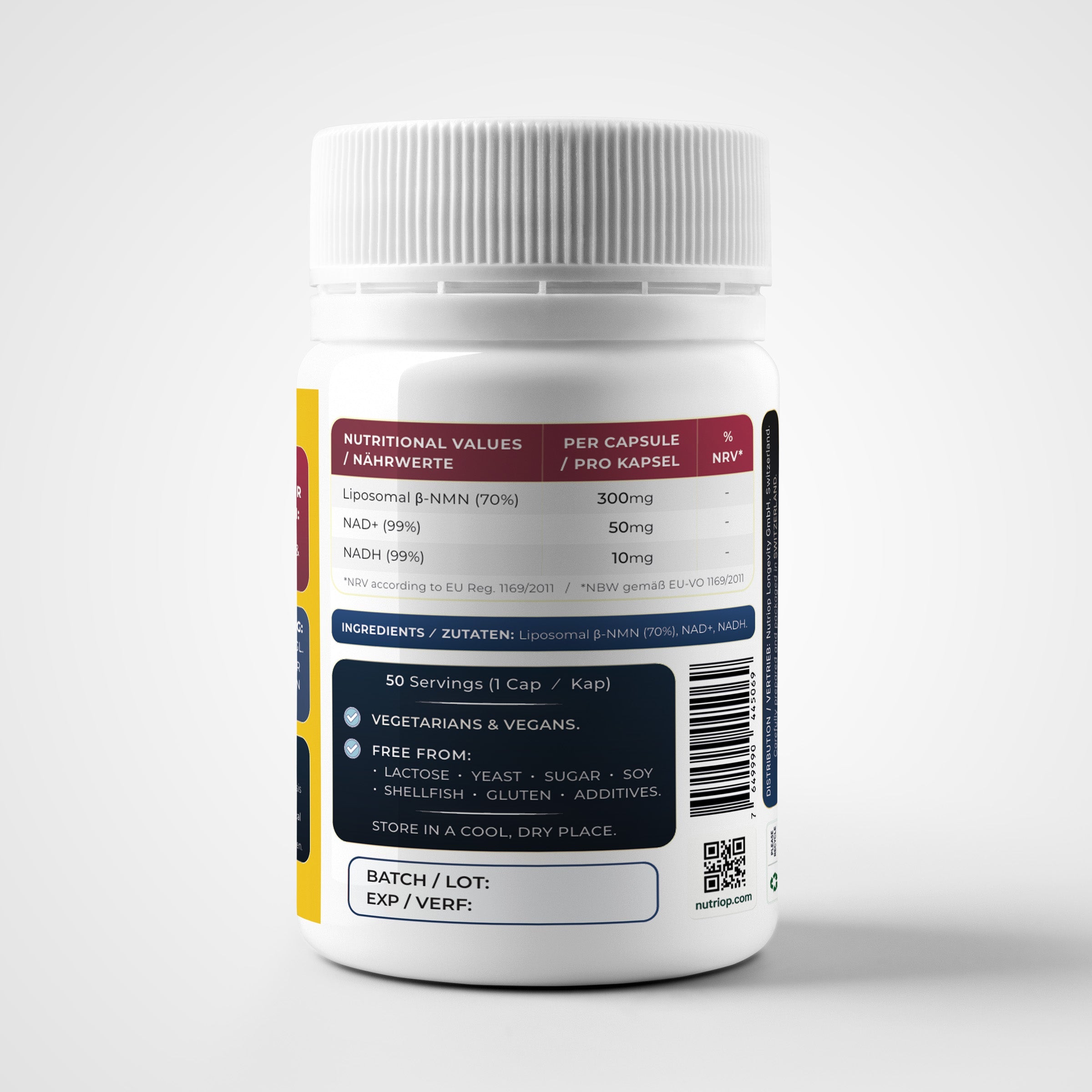 Nutriop Longevity® Max Strength LIPOSOMAL NMN PLUS +, Enhanced with NADH & NAD+ - 360mg High-Potency Capsules (50 Count) - 18g-2