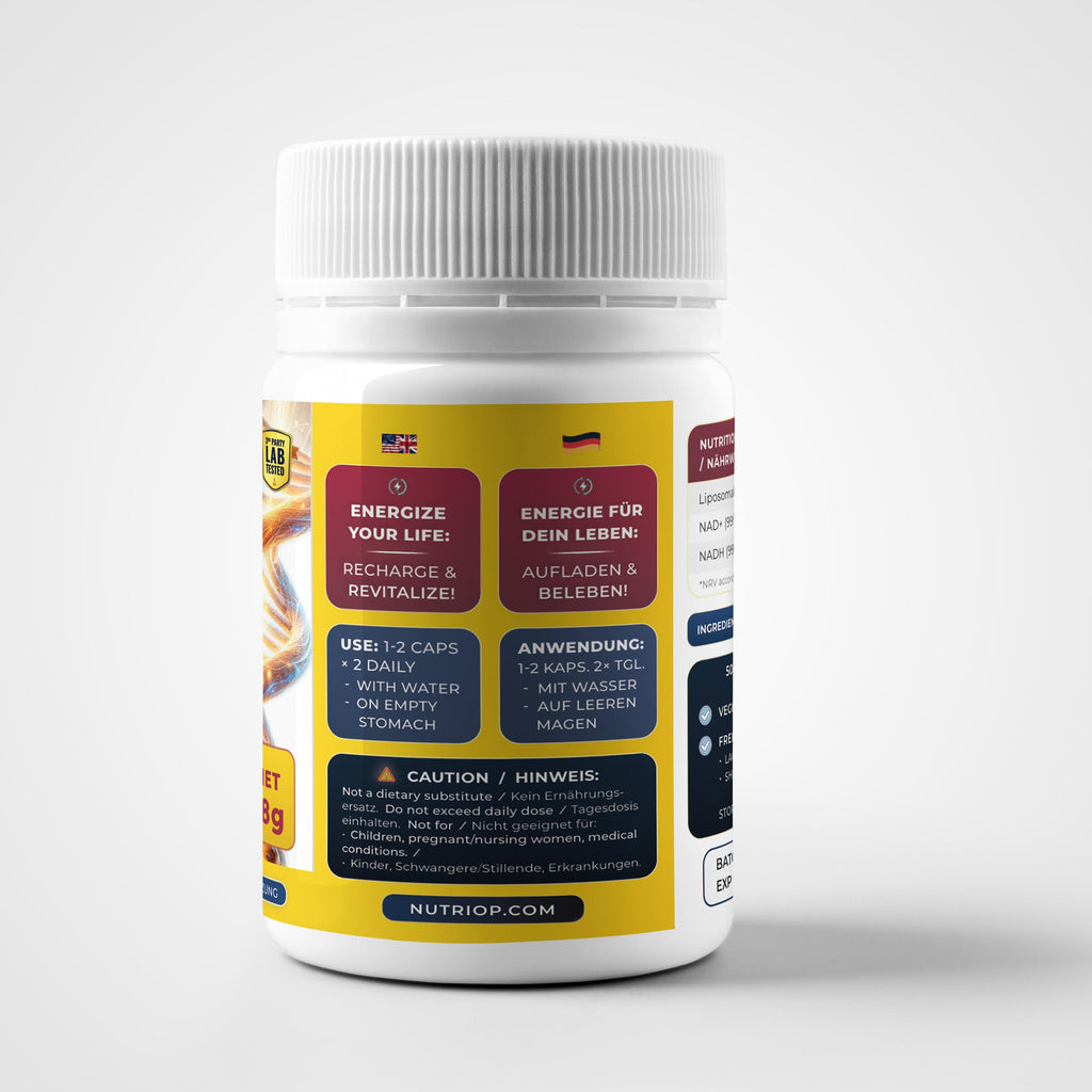 Nutriop Longevity® Max Strength LIPOSOMAL NMN PLUS +, Enhanced with NADH & NAD+ - 360mg High-Potency Capsules (50 Count) - 18g-1