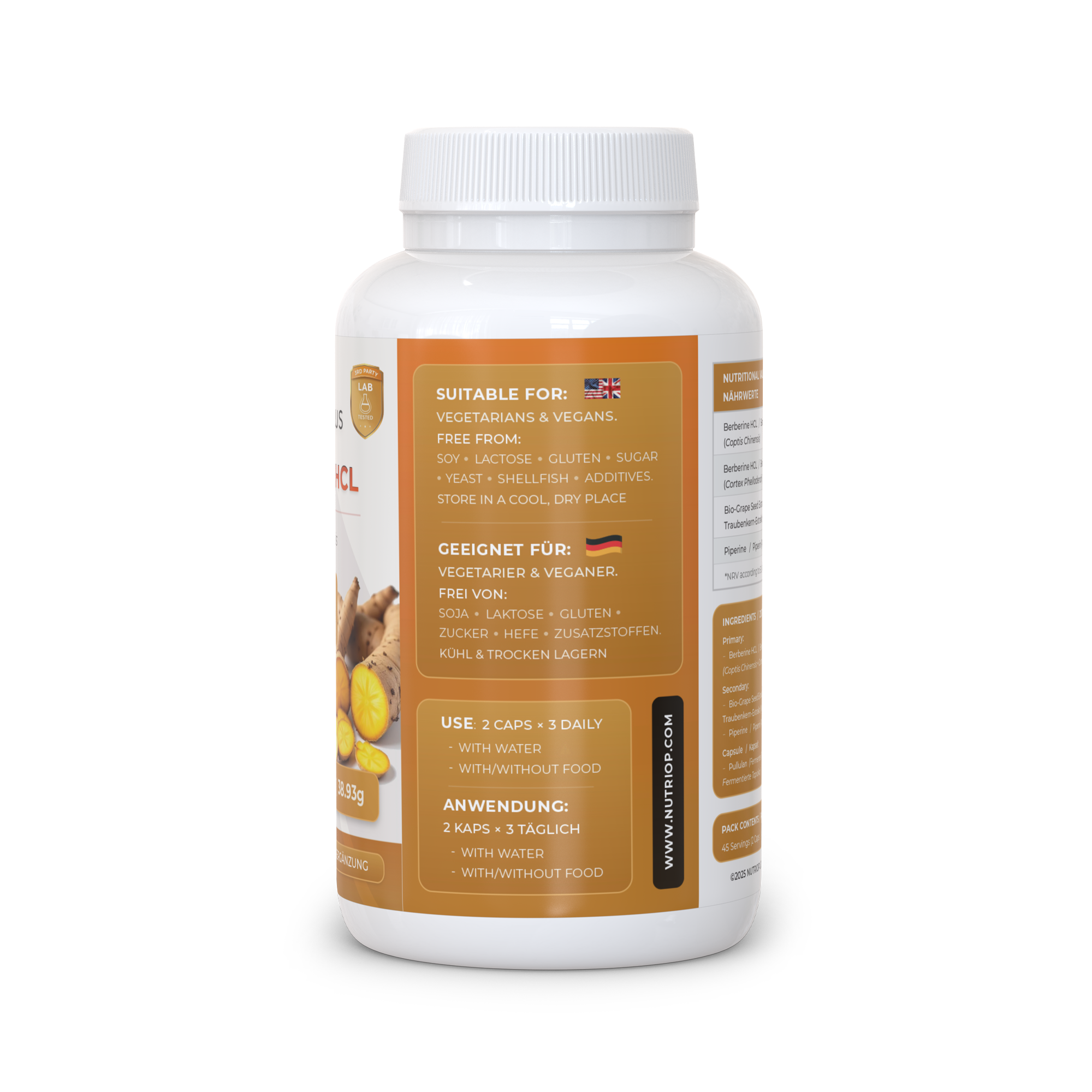 Nutriop Longevity® Bio-Enhanced Berberine HCL with Pure Organic Piperine and Grape Seed Extract - 865mg per serving (x45)-4